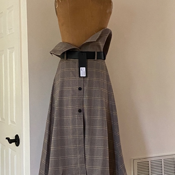 Rokh Brown Houndstooth Overlap Draped Leather Belted Midi Skirt US4-6 NWT - Picture 10 of 13